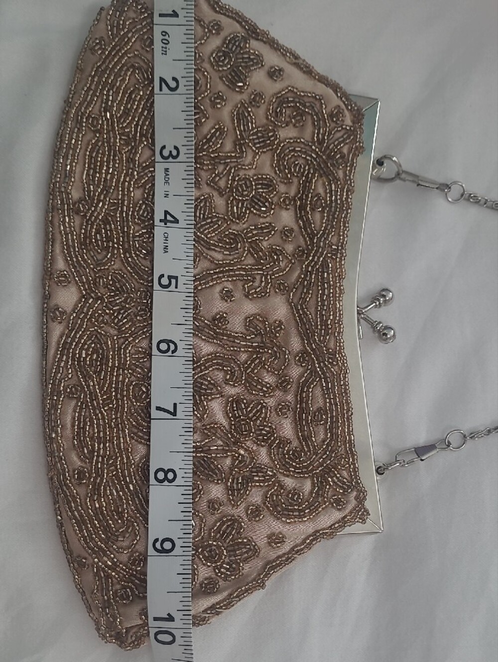 Beaded Floral Evening Clutch in Taupe With Gold Beading - Picture 4 of 6